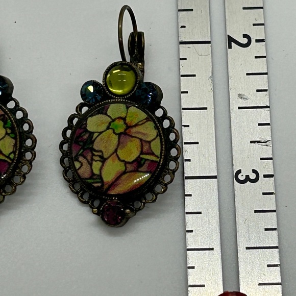 Pierced Earrings Antique Brass with Jewels - Picture 5 of 5